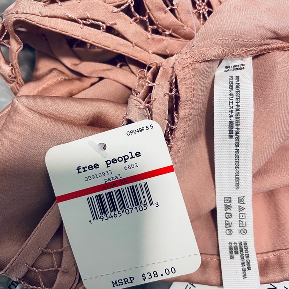 NWT Free People petal pink blouson brami cami soft silk feel spaghetti strap XSS - Picture 9 of 14